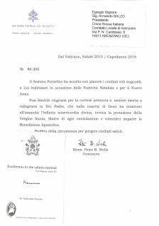 Ringraziamenti Auguri Vaticano 2015